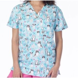 NWT Women’s Medium Hoppy Puppy Print Scrubfinity Scrub Top